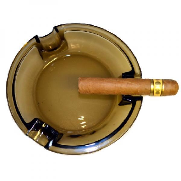 Cigar Ashtray 3 Position Smokey Glass Round 160mm Diameter Boxed 2