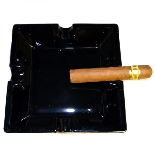 Cigar Ashtray 4 Position Black Glass Square 160mm Boxed 2