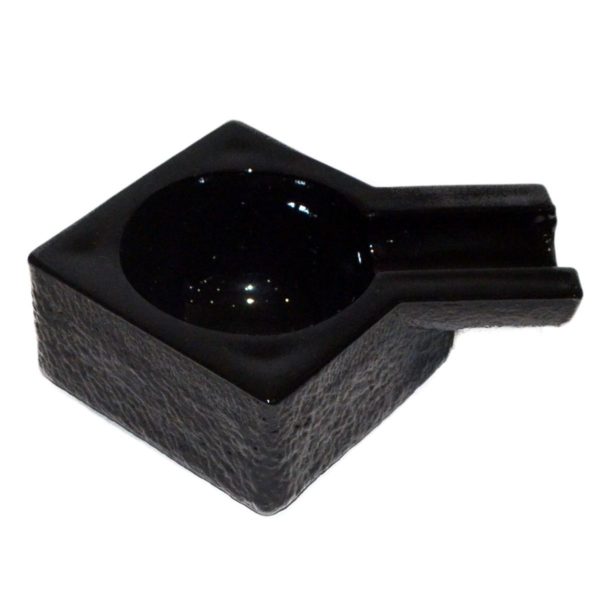 Black Glass Square Cigar Ashtray With Single Rest Boxed 2