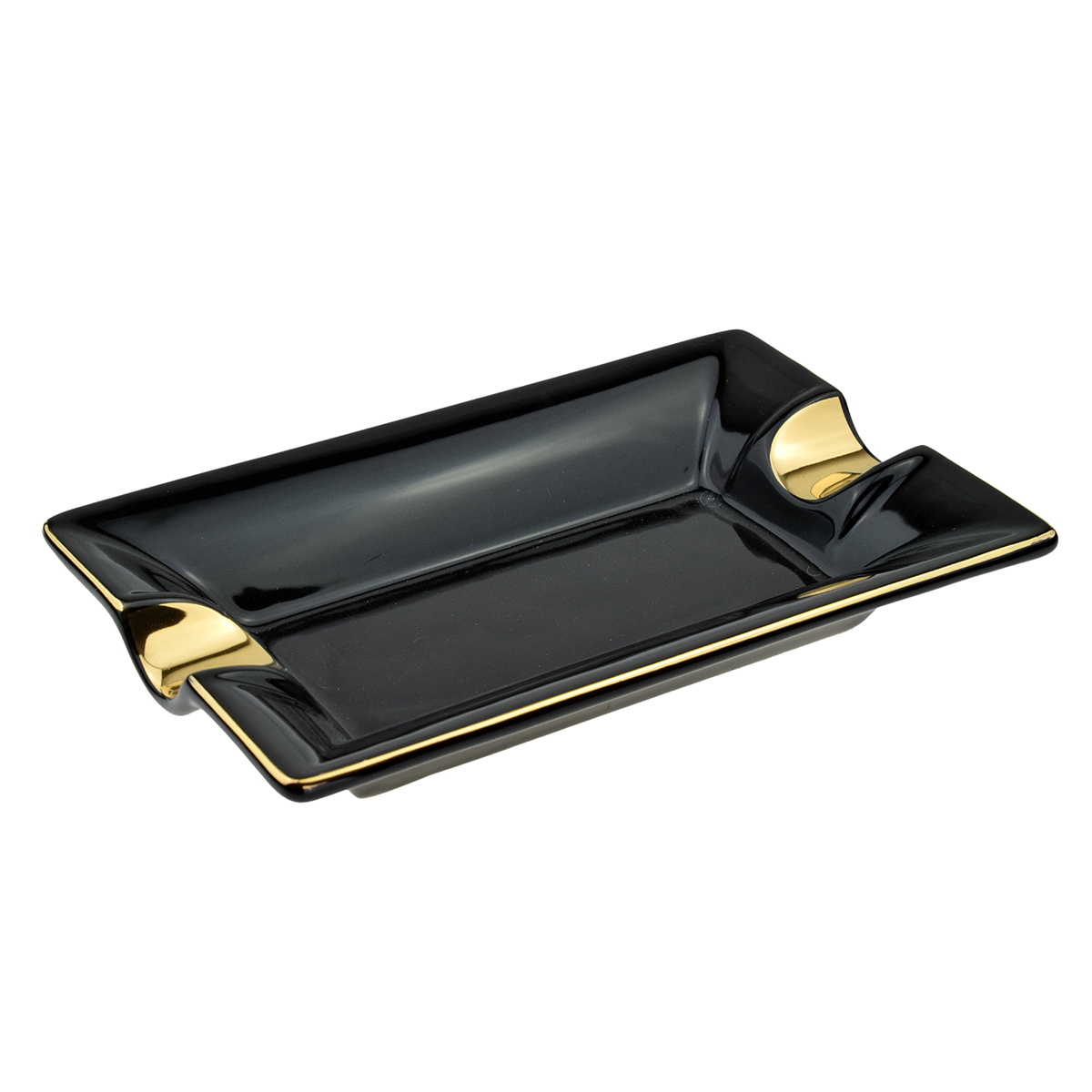 Cigar Ashtray Two Position Ceramic Black And Gold Colour Approx 18 x 12cm Boxed 1